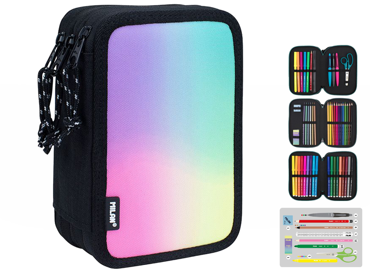 Piórnik 3-poziomowy z wyposażeniem Milan sunset czarny