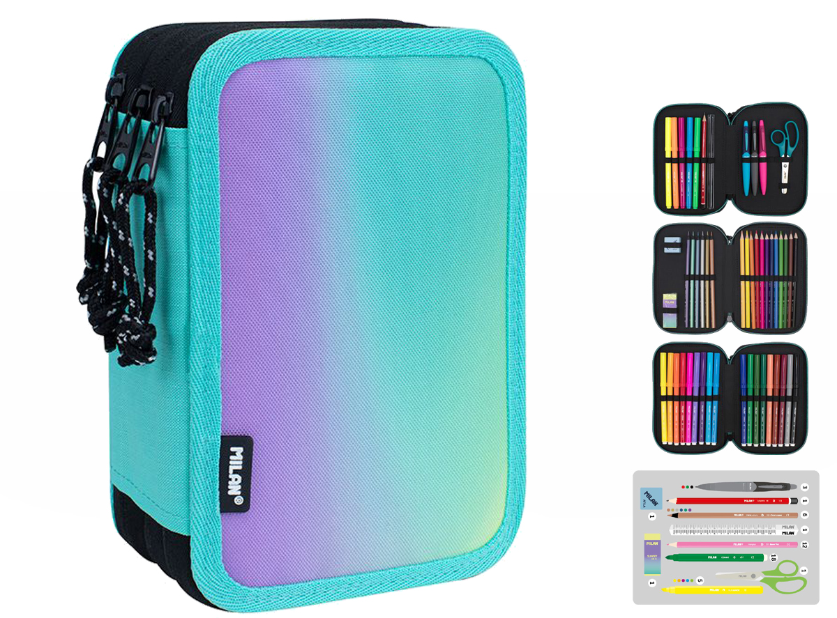 Piórnik 3-poziomowy z wyposażeniem Milan SUNSET zielony