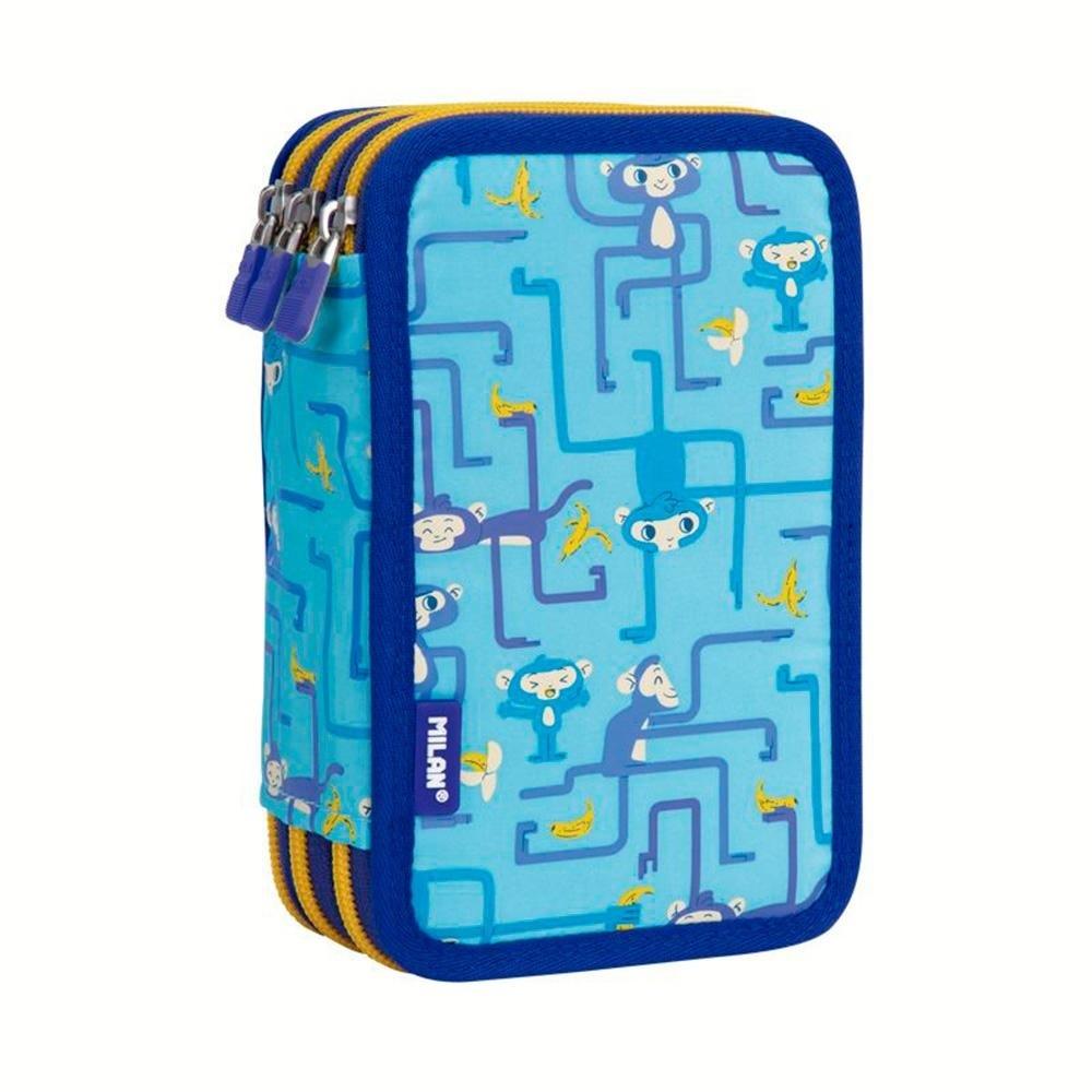 Piórnik 3-poziomowy z wyposażeniem Milan tangled monkeys niebieski