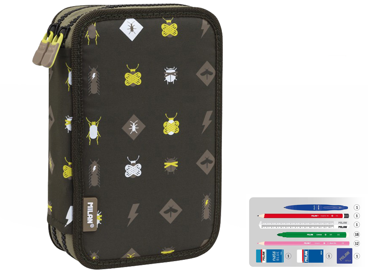 Piórnik Milan 2-poziomowy z wyposażeniem BE ATOMIC czarny