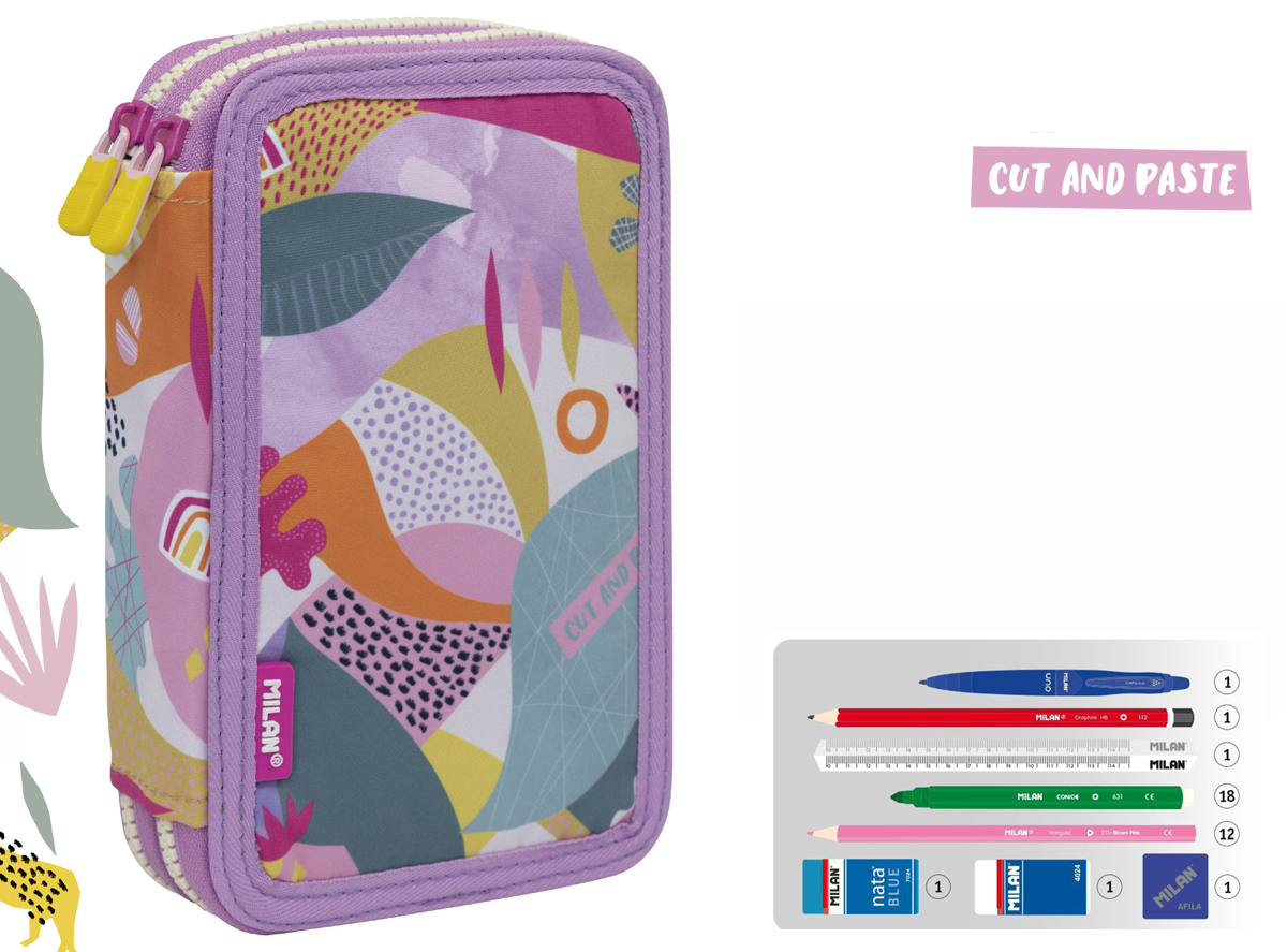 Piórnik Milan 2-poziomowy z wyposażeniem CUT & PASTE ECO różowy