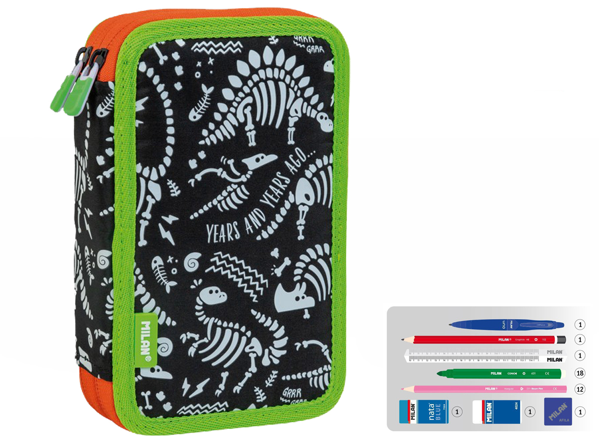Piórnik Milan 2-poziomowy z wyposażeniem MILLION YEARS AGO czarny