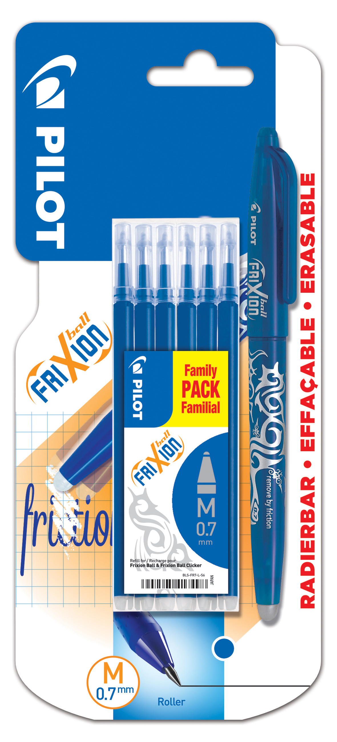 Pióro kulkowe Frixion Clicker niebieskie + wkłady 6 sztuk blister