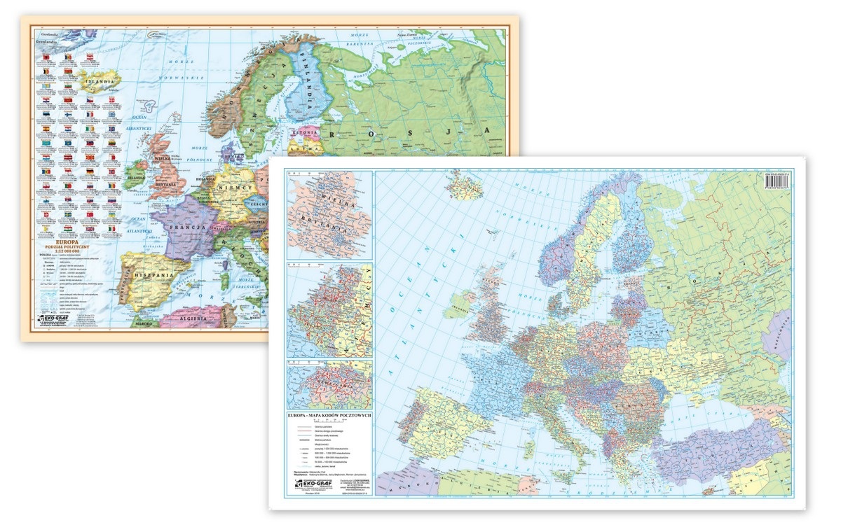 Podkładka na biurko Europa mapa polityczna i kodów pocztowych