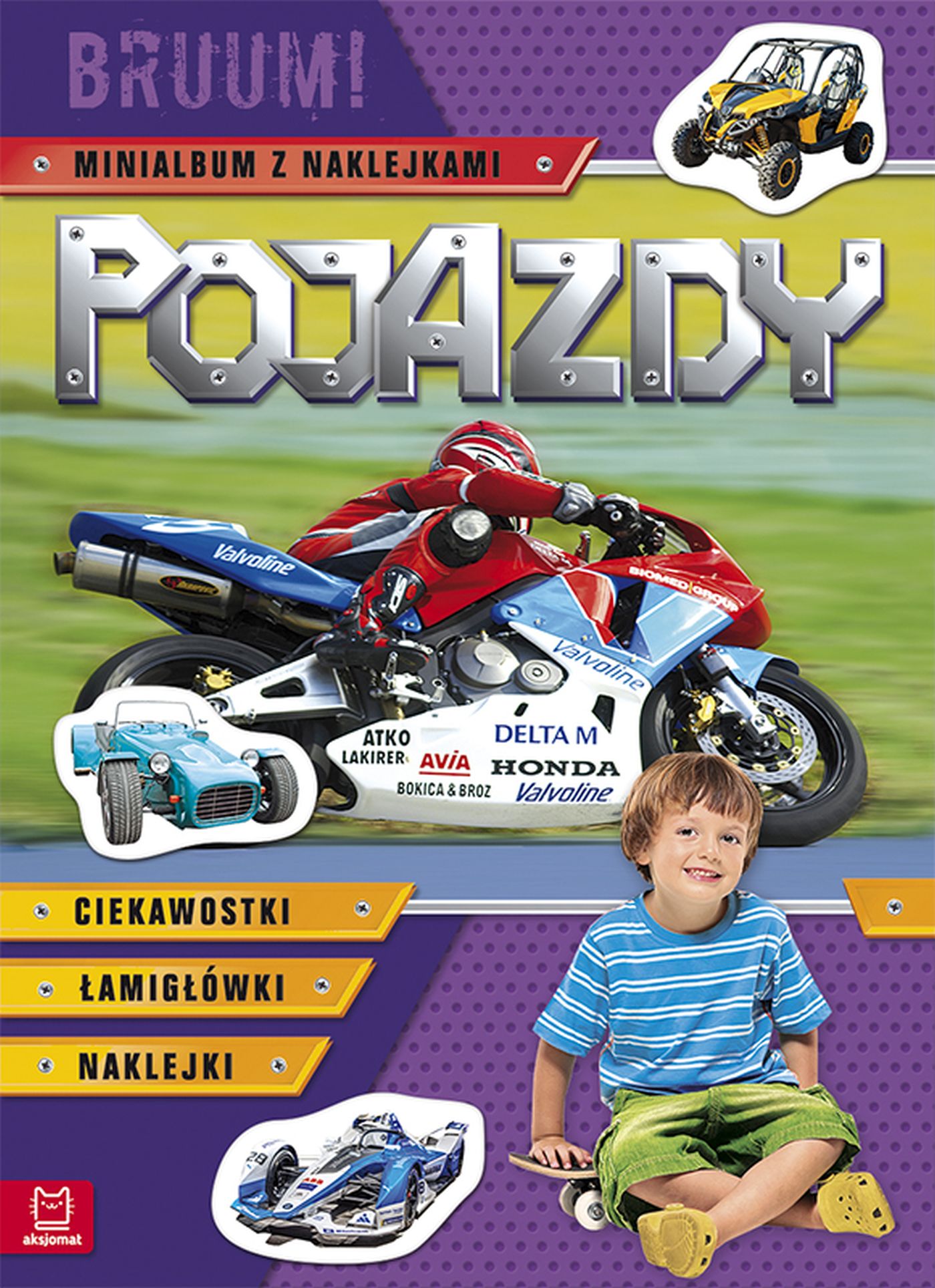 Pojazdy. Bruum! Minialbum z naklejkami (fioletywy)