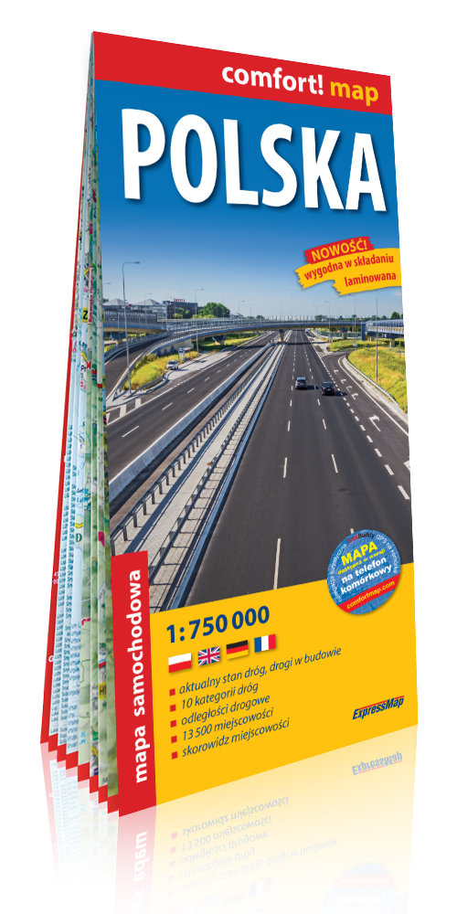 Polska laminowana mapa samochodowa 1:750 000 2018