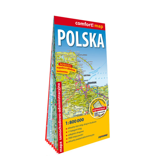 Polska laminowana mapa samochodowo-administracyjna 1:800 000