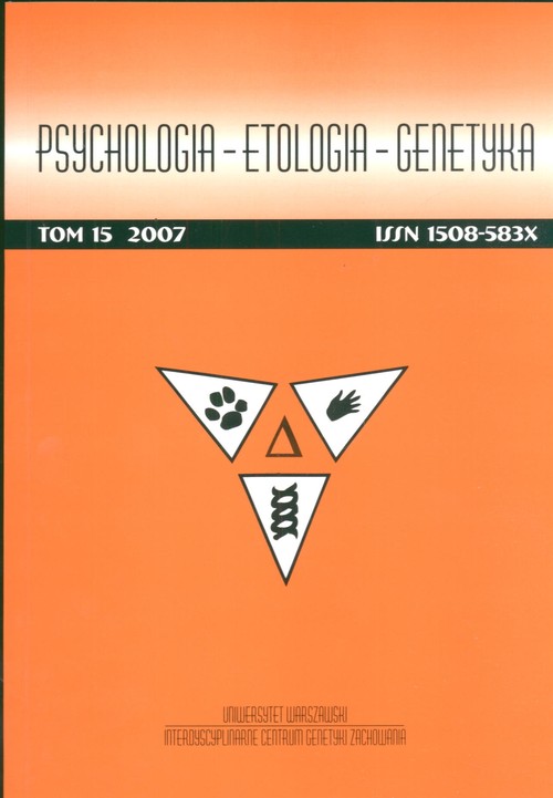 Psychologia etologia genetyka Tom 15/2007
