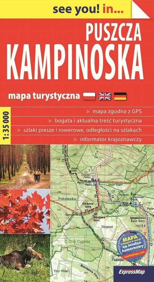 Puszcza Kampinoska, papierowa mapa turystyczna 1:35 000