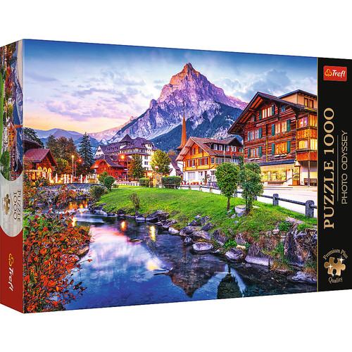 Puzzle 1000 Premium Plus Quality Photo Odyssey: Alpejskie miasteczko, Szwajcaria