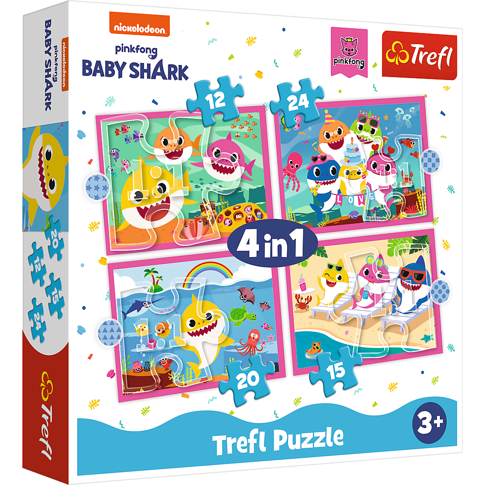 Puzzle 4w1 Rodzina Rekinów Baby Shark