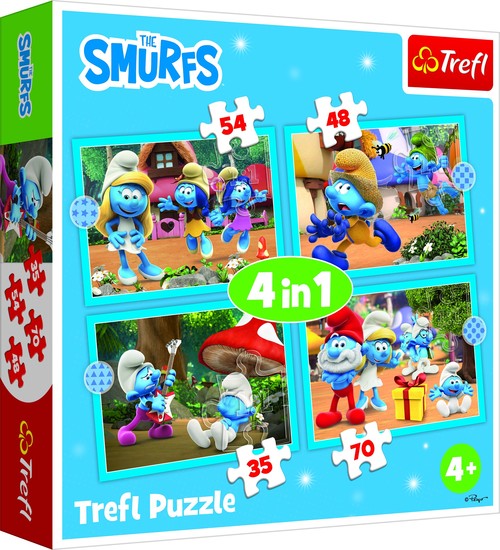 Puzzle 4w1 Smerfy, Wioska Smerfów