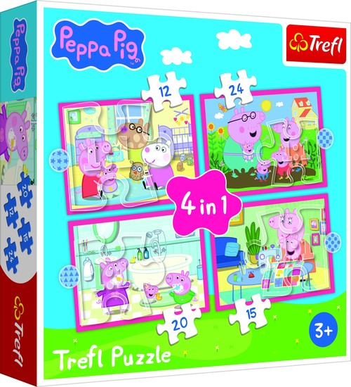Puzzle 4w1 Świnka Peppa, Peppa uwielbia przygody