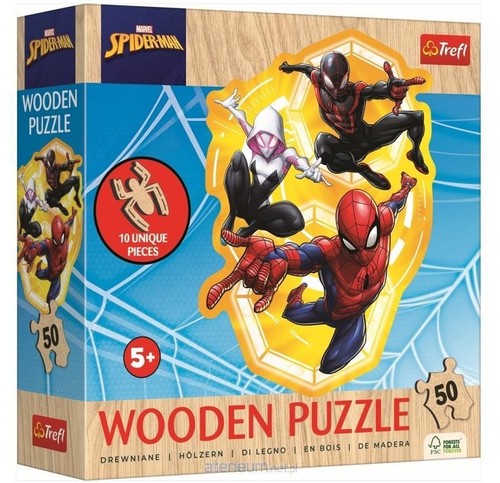 Puzzle drewniane Marvel 50 konturowe Spider-Man gotowy w akcji