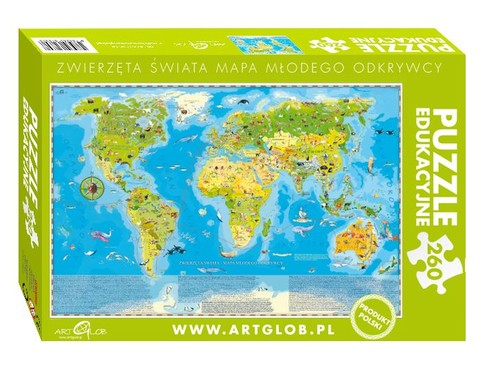 Puzzle edukacyjne 260 Zwierzęta świata Mapa młodego odkrywcy