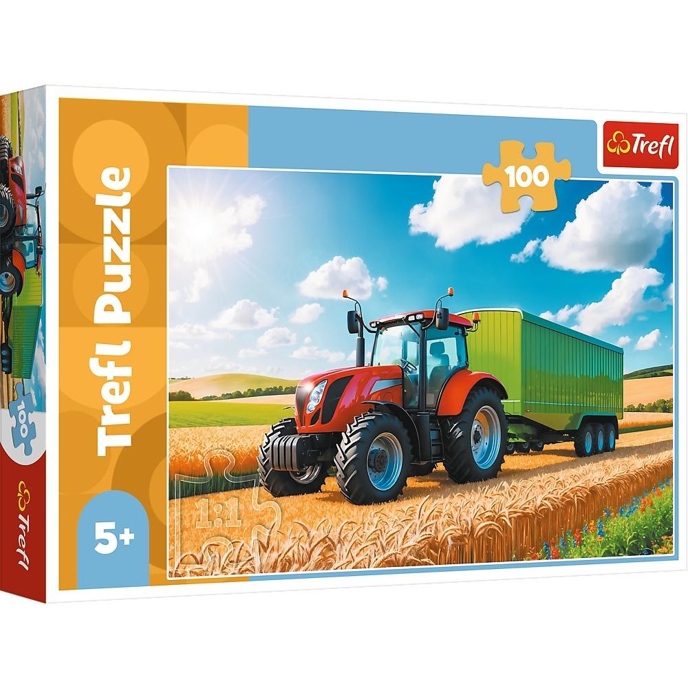 Puzzle Maszyny rolinicze - traktor z przyczepą 100