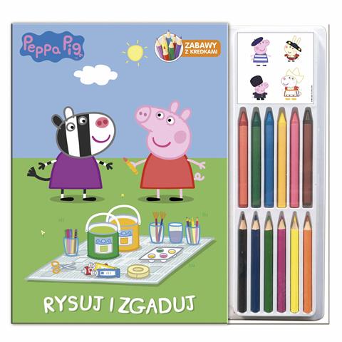 Rysuj i zgaduj zabawy z kredkami 12 kredek Świnka Peppa