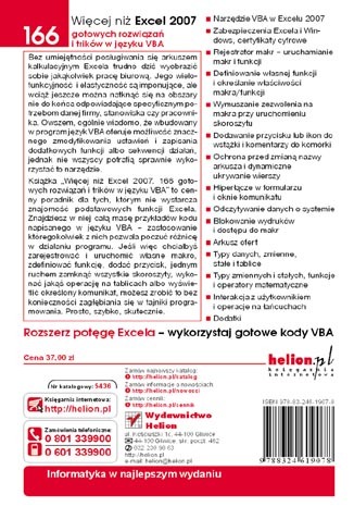 Więcej niż Excel 2007. 166 gotowych rozwiązań i trików w języku VBA. eBook