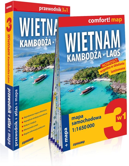 Wietnam Kambodża Laos 3w1 Przewodnik + atlas + mapa