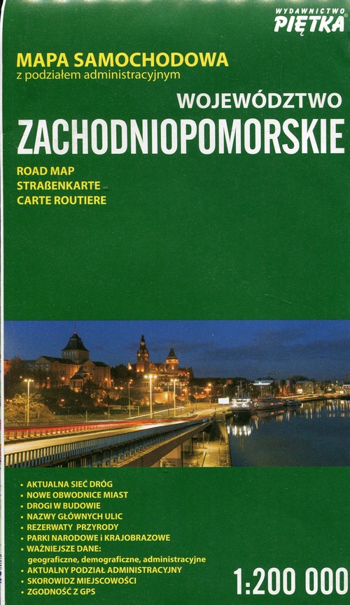 Województwo zachodniopomorskie mapa samochodowa z podziałem administracyjnym 1:200 00
