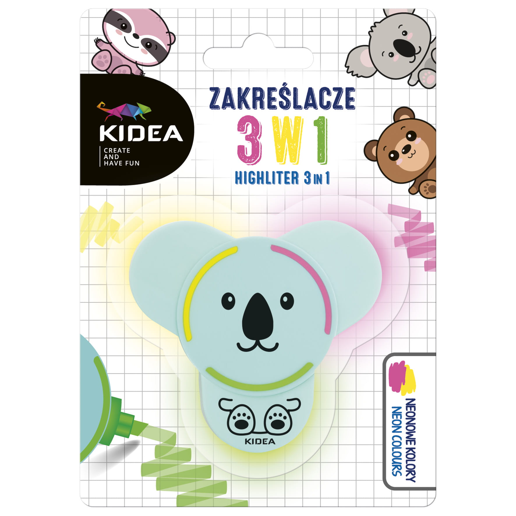 Zakreślacz 3w1 z figurką Kidea mix 1 sztuka