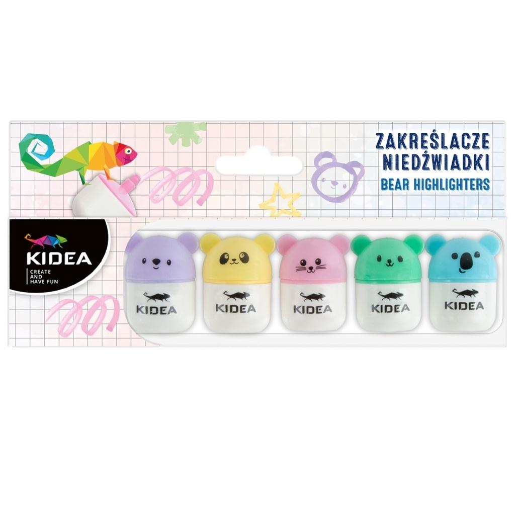 Zakreślacze Niedźwiadki 5 kolorów Kidea
