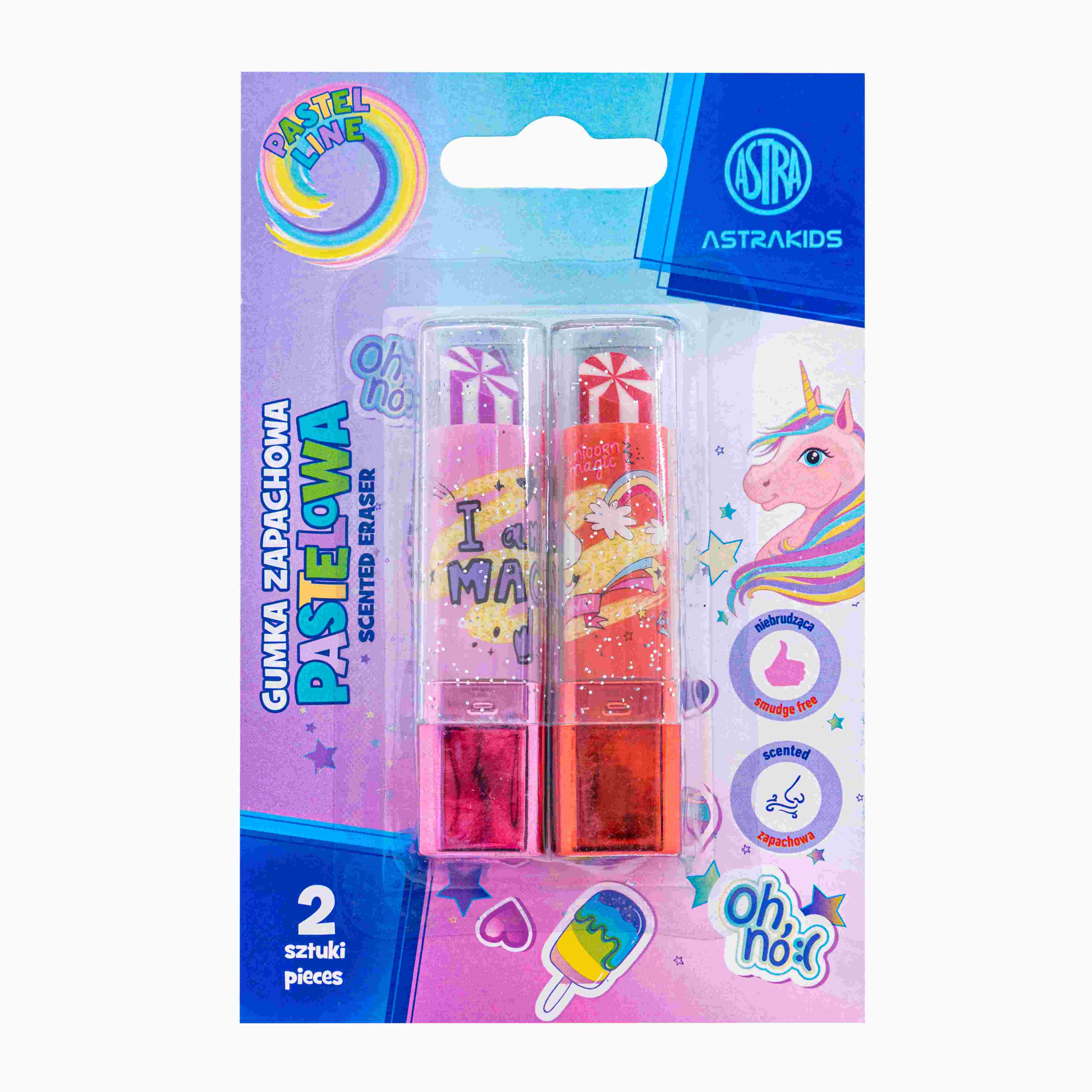 Zapachowa gumka Astrakids Unicorn szminka 2 szt.mix