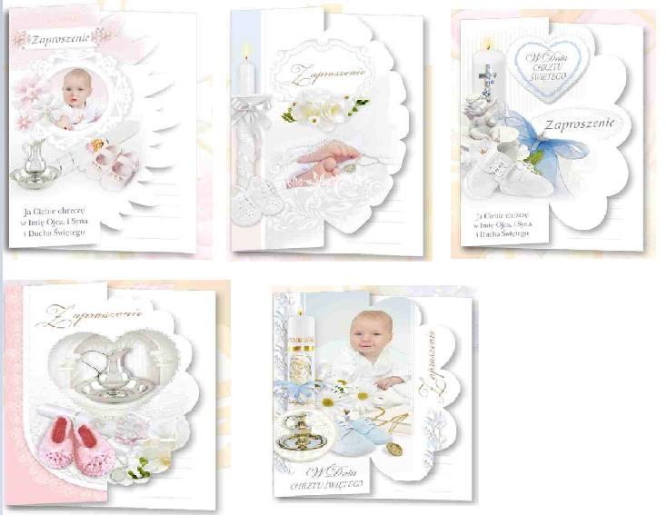 Zaproszenie brokat Chrzest 10 szt. mix