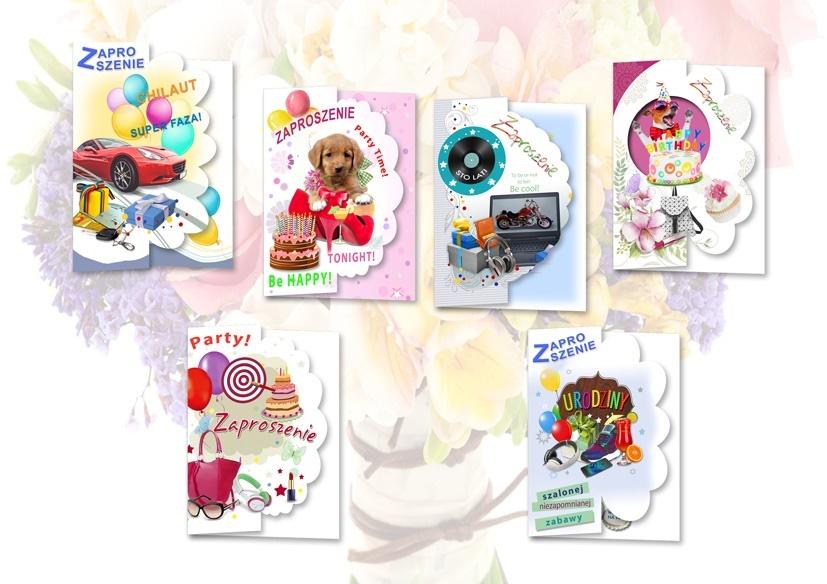 Zaproszenie brokat Młodzieżowe 10 szt. mix