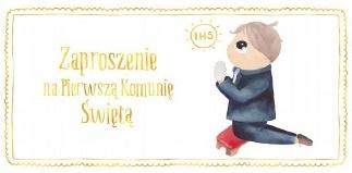 Zaproszenie Komunia złoto chłopiec komplet 10 sztuk