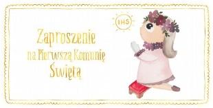 Zaproszenie Komunia złoto dziewczynka komplet 10 sztuk