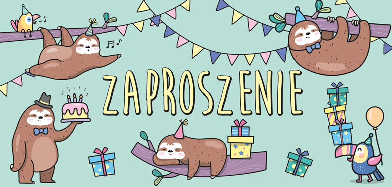 Zaproszenie LENIWIEC - komplet 5 sztuk wraz z kopertami