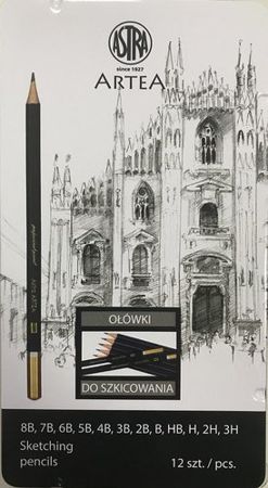 Zestaw ołówków do szkicowania w metalowym pudełku 12 sztuk