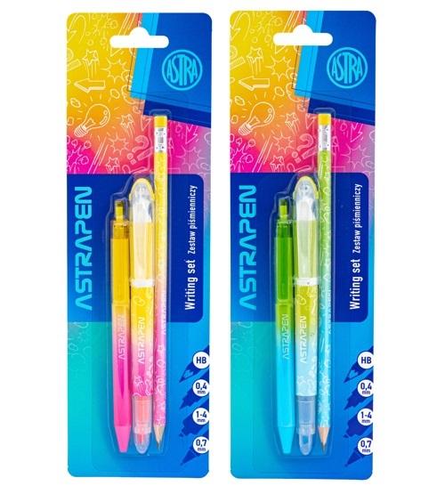 Zestaw piśmienniczy Astrapen neon 4 elementy blister 1szt.mix