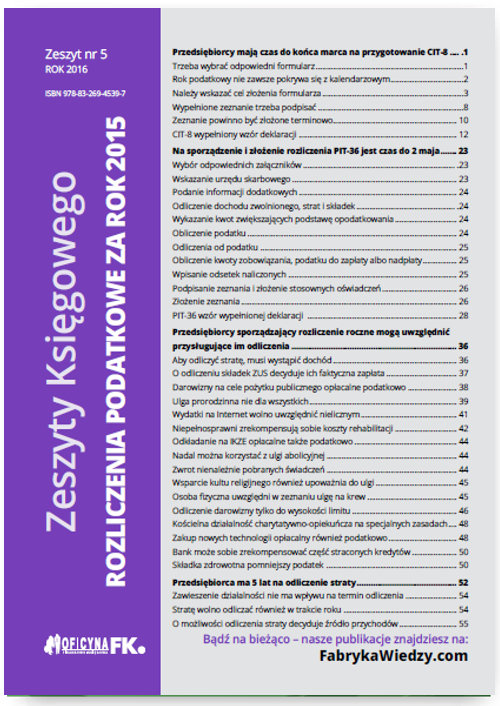 Zeszyty Księgowego nr 5 Rozliczenia podatkowe za rok 2015